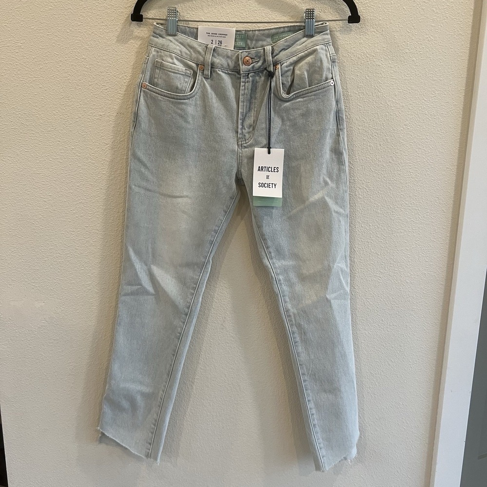 NWT Articles Of Society The Jones Crop Light Wash Denim Jeans Sz 2 / 26 Straight
